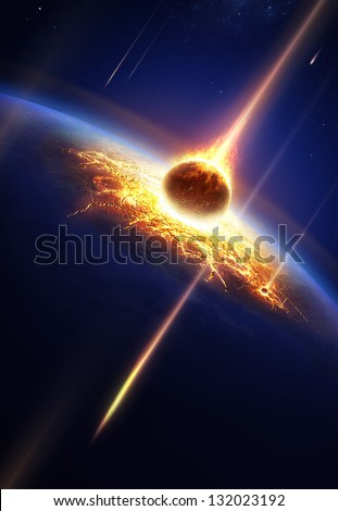 Earth in a  meteor shower (Elements of this image furnished by NASA- earthmap for render  from http://visibleearth.nasa.gov)