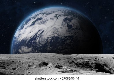 The Earth from moon surface. Elements of this image are furnished by NASA