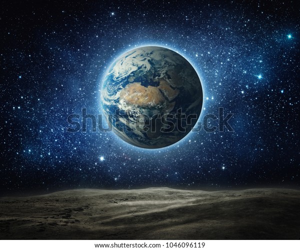 The Earth from moon surface. Elements of this image\
furnished by NASA.
