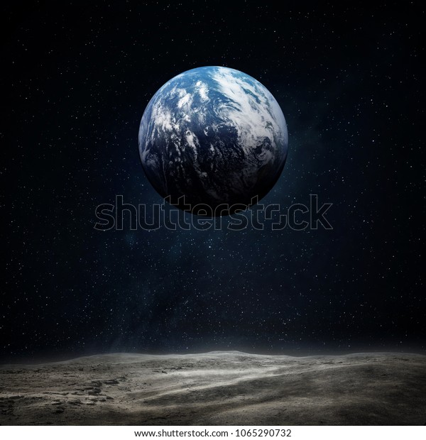 The Earth from moon surface. Elements of this image\
furnished by NASA.