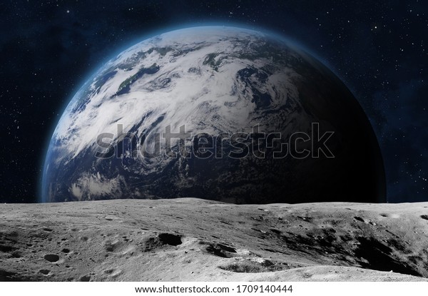 The Earth from moon surface. Elements of this image\
are furnished by NASA