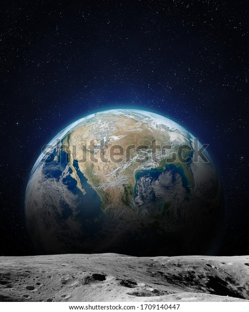 The Earth from moon surface. This image elements\
furnished by NASA.