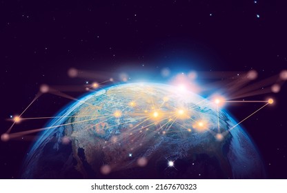 Earth And Network Of Internet Satellite For Telecom,globe Data Cloud Storage Of 5g, Global Networking Of Social Data Communication Business, Elements Of This Image Furnished By NASA