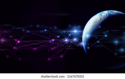 Earth And Network Of Internet Satellite For Telecom,globe Data Cloud Storage Of 5g, Global Networking Of Social Data Communication Business, Elements Of This Image Furnished By NASA