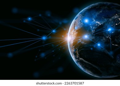 earth and network of internet satellite for telecom,globe data cloud storage of 5g, global networking of social data communication business, Elements of this image furnished by NASA