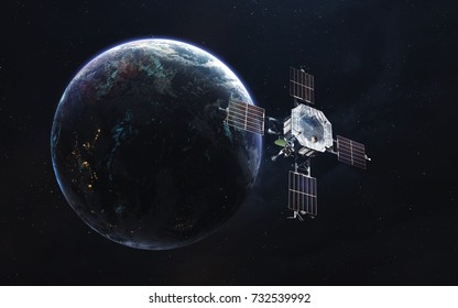 Earth Orbit With Satellite. Network Connection. Communication Of Future. Elements Of This Image Furnished By NASA