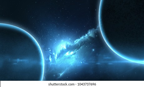 Earth Planet In Galaxy Use For Science Design Fantasy Blue Shine