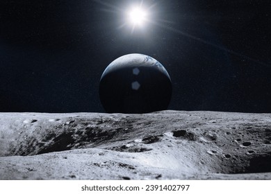 Earth planet from Moon surface. Moon and Earth. Elements of this image furnished by NASA. - Powered by Shutterstock