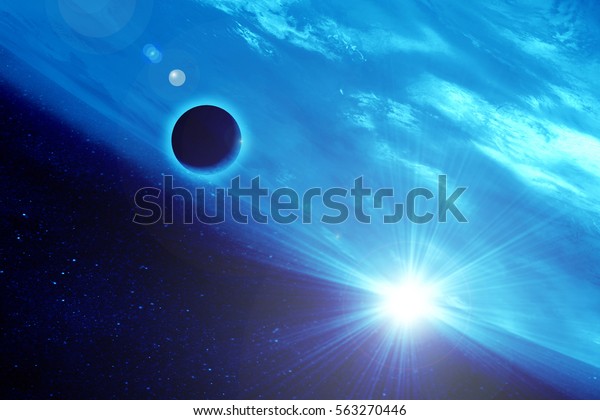 Earth planet in space with sun flash.
Elements of this image are furnished by
NASA