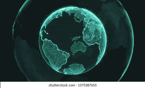 Earth rotating loop of rotating glowing dots stylised world globe with orbits