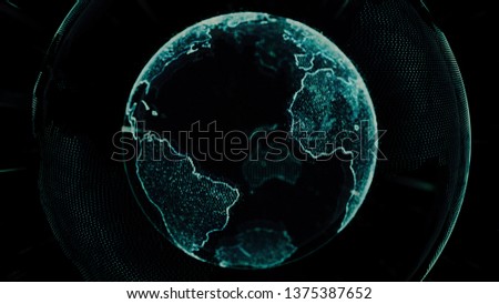 Earth rotating loop of rotating glowing dots stylised world globe with orbits