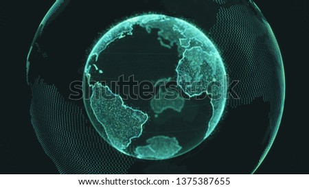 Earth rotating loop of rotating glowing dots stylised world globe with orbits