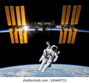 Earth Satellite Space Station Spaceship Astronaut Spaceman. Elements Of This Image Furnished By NASA.