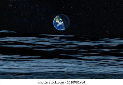 The Earth as Seen from the Surface of the Moon - Elements of this Image Furnished by NASA