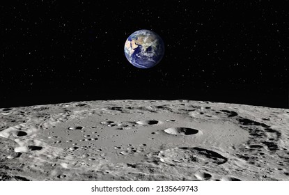 The Earth as Seen from the Surface of the Moon "Elements of this Image Furnished by NASA" - Shutterstock ID 2135649743
