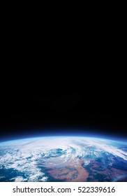 Earth In The Space. Black Background. Place For Text And Infographics. Elements Of This Image Furnished By NASA. Astronomy And Science Concept