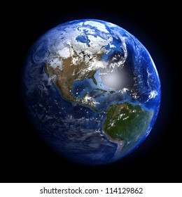 The Earth from space showing North and South America. Extremely detailed image including elements furnished by NASA. Other orientations available.