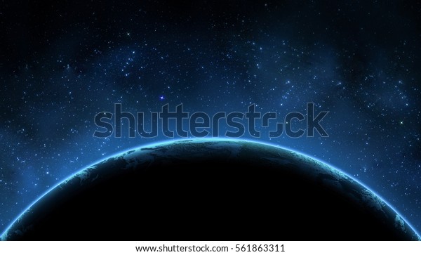 Earth in the space. Stars on the\
background. Place for text and infographics. Elements of this image\
furnished by NASA. Astronomy and science\
concept