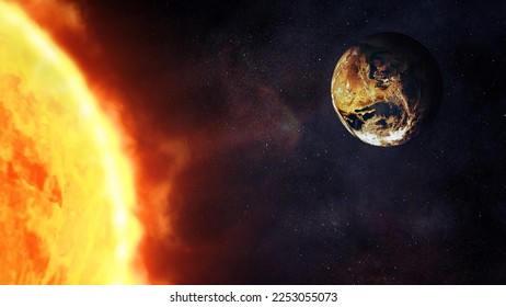 Earth with Sun in outer space. Elements of this image furnished by NASA.