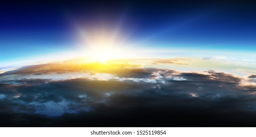 Erde mit Sonnenaufgang auf blauem Hintergrund
