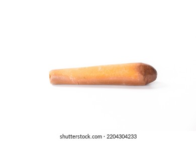 Earthen Pestle Is Often Used With A Mortar. Isolated On A White Background A Kitchen Tool Used For Pounding Or Grinding Ingredients. Asian Kitchenware,stone Pestle.