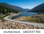 Earthquake Lake in Montana, summer scene with the highway in view