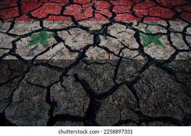 Earthquake in Syria. Flag of Syria on cracked ground. Cracked flag of Syria. - Shutterstock ID 2258897331