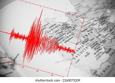 earthquake wave in Turkey and Syria map - Shutterstock ID 2260073209