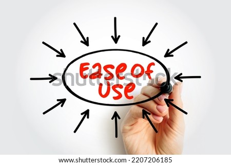 Ease of Use - basic concept that describes how easily users can use a product, text concept with arrows