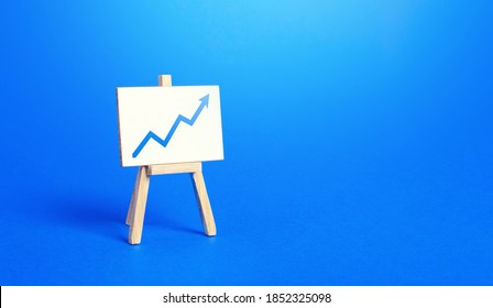 Easel and up arrow chart. Concept of success, growth and performance improvement. Statistics and business analytics. Income revenue statement analysis. High efficiency, productivity. Economic progress - Shutterstock ID 1852325098
