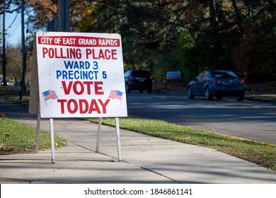 East Grand Rapids, Michigan, November 3, 2020: A "vote today" sign outside a polling station on Election Day.