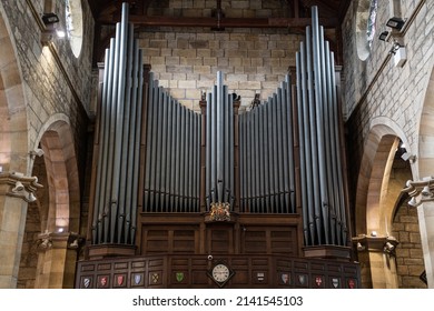 EAST GRINSTEAD, WEST SUSSEX, UK - MARCH 28: View Of The Organ In St Swithuns Church , East Grinstead,  West Sussex On March 28, 2022