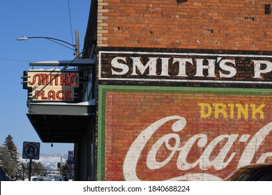 East Helena, Montana - October 25, 2020 - The Day After The First Snowstorm Of The Year Outside Of Smith's Place On Main Street