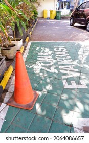 East Java, Indonesia, October 26, 2021. Traffic cones on evacuation routes. Traffic cones are temporary traffic control devices in the form of cones made of plastic or rubber.