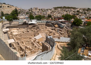 East Jerusalem, West Bank, Palestine / Israel - June 16, 2018: Generic Architectural View Of Silwan, Arab Village On The Mount Of Olives Across The Old City Walls Of Jerusalem.