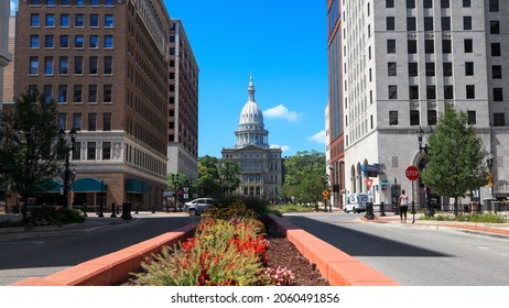 EAST LANSING, MI -22 AUGUST 2020 - The Michigan State Capitol is the building that houses the legislative branch of the government of the U.S. state of Michigan
