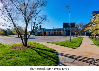 EAST LANSING, MI - APRIL 17th: Exterior Of College Football Stadium And Parking Lot On The Campus Of Michigan State University In East Lansing On April 17th, 2021.