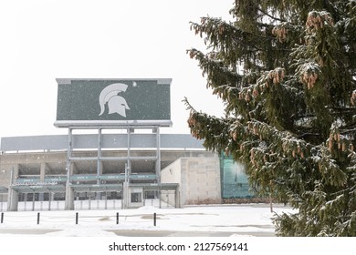 East Lansing, MI - February 13 2022: Snow Storm In Front Of Spartan Stadium In East Lansing