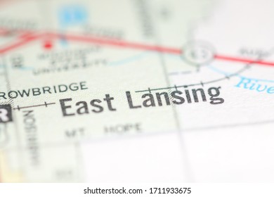 East Lansing. Michigan. USA On A Geography Map.