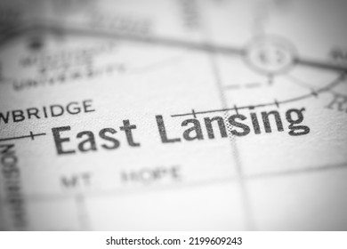 East Lansing. Michigan. USA On A Geography Map.