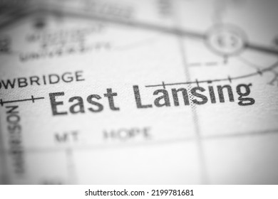 East Lansing. Michigan. USA On A Geography Map.