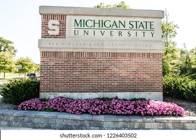 East Lansing, Michigan, USA - September 17, 2018: Sign for the Michigan State University campus. MSU is home to the Michigan State Spartans and a world renowned research facility.