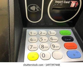 East Meadow,NY/USA- Sept 4,2019:  Key Pad On ATM Machine