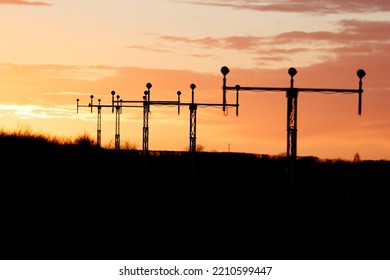 East Midlands Airport Landing Lights At Sunset