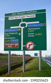 East Midlands Gateway,Leicestershire,UK.  December 16th 2019. New Road Signs For Directions And Information To The New East Midlands Gateway Hub Business And Rail Centre.