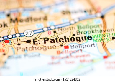 East Patchogue. New York. USA On A Geography Map