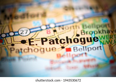 East Patchogue. New York. USA On A Geography Map