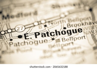 East Patchogue. New York. USA On A Geography Map