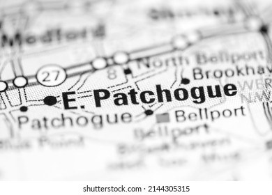 East Patchogue. New York. USA On A Geography Map