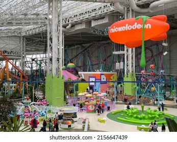 EAST RUTHERFORD, NEW JERSEY - MAR 12: Nickelodeon Universe at the American Dreams mall in East Rutherford, New Jersey, on Mar 12, 2022. It is the largest indoor amusement park in the United States.